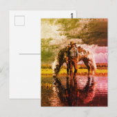 Cowboy en Horse Reflection Wall Art – Western Briefkaart (Voorkant / Achterkant)