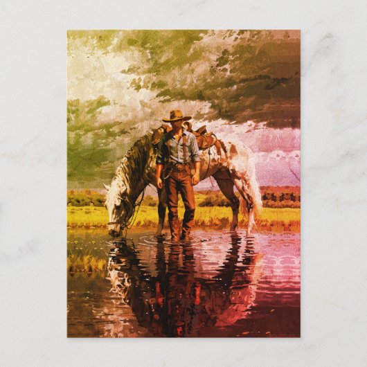 Cowboy en Horse Reflection Wall Art – Western Briefkaart (Voorkant)