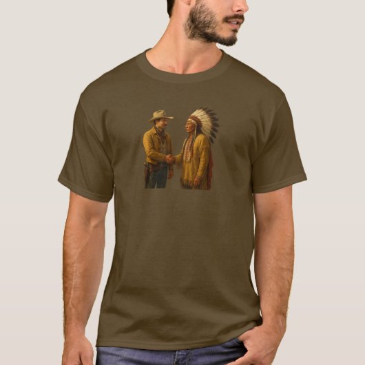 Cowboy en Indiase handdruk - Wild West Unity T-shirt (Voorkant)
