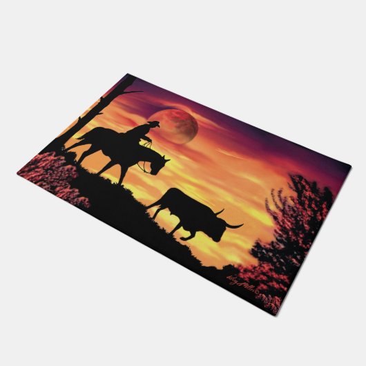 Cowboy en Longhorn Steer Doormat Deurmat (Schuin)