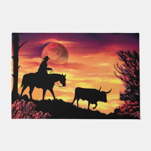 Cowboy en Longhorn Steer Doormat Deurmat (Voorkant)