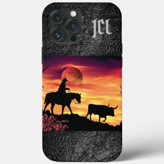 Cowboy en Longhorn Steer Hoesje-Mate iPhone Case (Achterkant)
