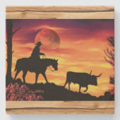 Cowboy en Longhorn Steer Stone Onderzetter (Voorkant)