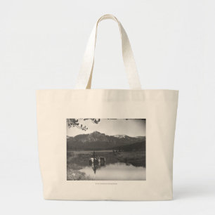 Cowboy en paard in een vijver grote tote bag