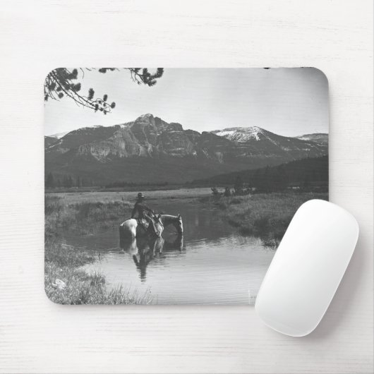 Cowboy en paard in een vijver muismat (Met muis)