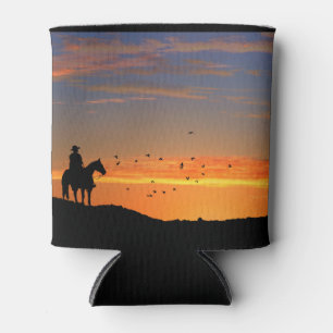 Cowboy en paard in zonsondergang blikje koeler
