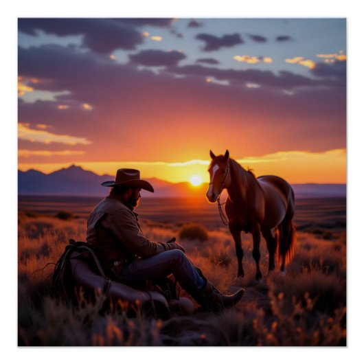 Cowboy en Paard Perfect Poster (Voorkant)