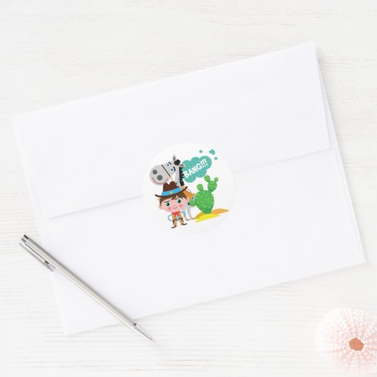 Cowboy en Paard Ronde Sticker (Envelop)