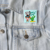 Cowboy en Paard Vierkante Button 5,1 Cm (In situ)