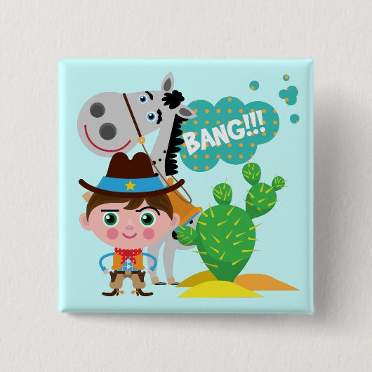 Cowboy en Paard Vierkante Button 5,1 Cm (Voorkant)