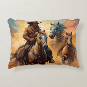 Cowboy en paarden collage accent kussen