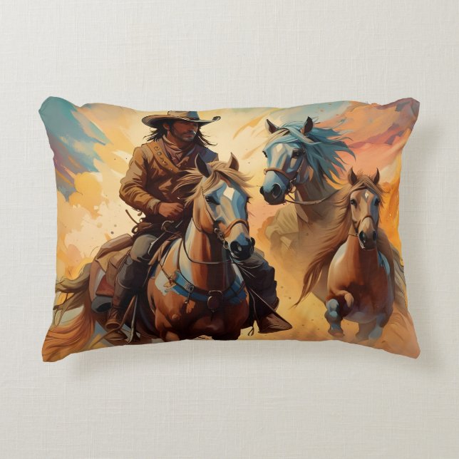 Cowboy en paarden collage accent kussen (Voorkant)