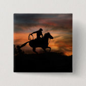 Cowboy en paarden die op zonsondergang lopen vierkante button 5,1 cm (Voorkant)