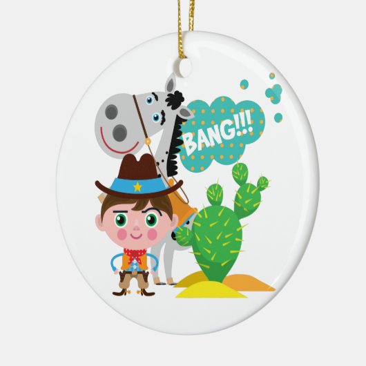 Cowboy en paarden keramisch ornament (Links)