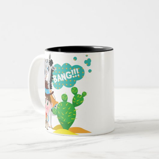 Cowboy en paarden tweekleurige koffiemok (Voorkant links)