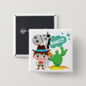 Cowboy en paarden vierkante button 5,1 cm (Voorkant /achterkant)