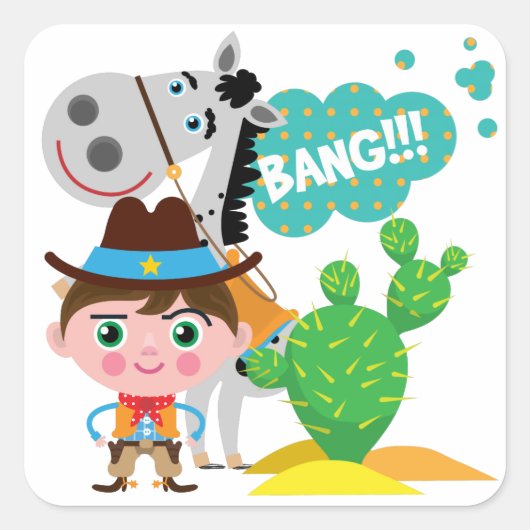 Cowboy en paarden vierkante sticker (Voorkant)