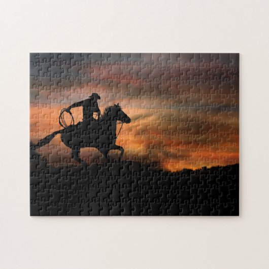 Cowboy- en paardenrennen legpuzzel (Horizontaal)