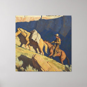 “Cowboy en pakpaard” door Maynard Dixon Canvas Afdruk
