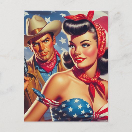 Cowboy en Pin Up Briefkaart (Voorkant)