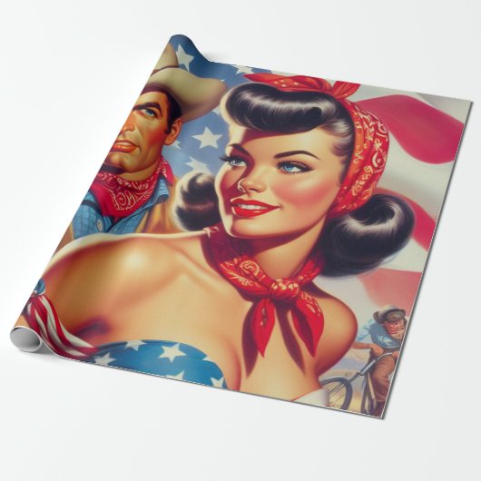  Cowboy en Pin Up Cadeaupapier (Uitgerold)