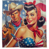 Cowboy en Pin Up Douchegordijn (Voorkant)