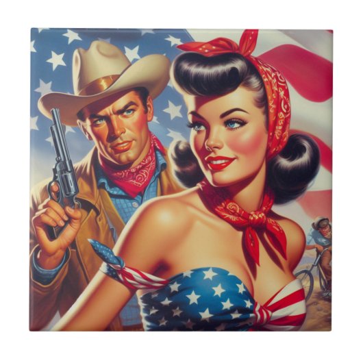 Cowboy en Pin Up Tegeltje (Voorkant)