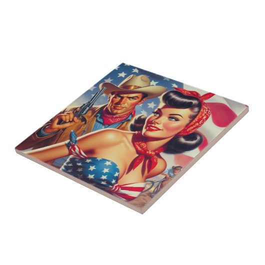  Cowboy en Pin Up Tegeltje (Zijkant)