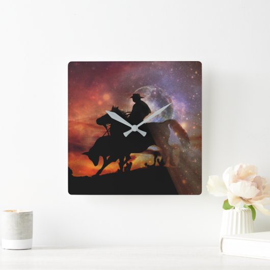 Cowboy en Steer Clock Vierkante Klok (Huis)