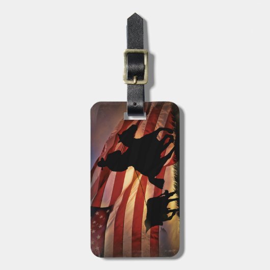 Cowboy en Steer Roping met Amerikaanse vlag Bagagelabel (Voorkant verticaal)