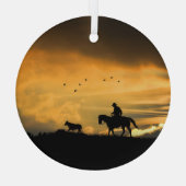 Cowboy en Steer van de veeteelt in Sunset Glas Ornament (Achterkant)