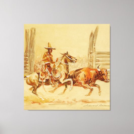 Cowboy en Stier door Edward Borein Canvas Afdruk (Voorkant)