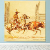Cowboy en Stier door Edward Borein Canvas Afdruk (Insitu (Houten vloer))