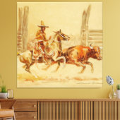 Cowboy en Stier door Edward Borein Canvas Afdruk (Insitu (Woonkamer))