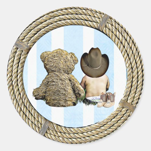 Cowboy en Teddy Bear Baby shower Stickers (Voorkant)