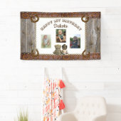 Cowboy en Teddy Beer 1e Verjaardagsfeestbanner Spandoek (Insitu)