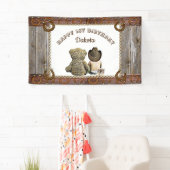 Cowboy en Teddy Beer 1e Verjaardagsfeestbanner Spandoek (Insitu)