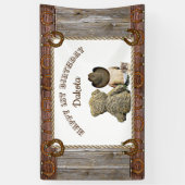 Cowboy en Teddy Beer 1e Verjaardagsfeestbanner Spandoek (Verticaal)