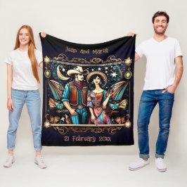 Cowboy en vrouw zwart en goud fleece deken