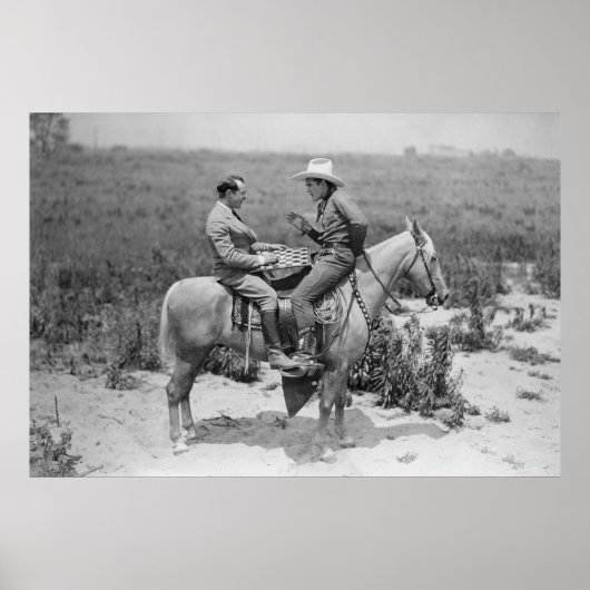 Cowboy en zakenman die de horsmakreel afspeelt poster (Voorkant)
