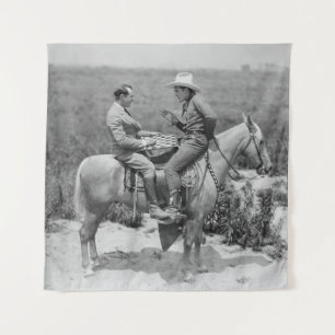 Cowboy en zakenman die de horsmakreel afspeelt wandkleed