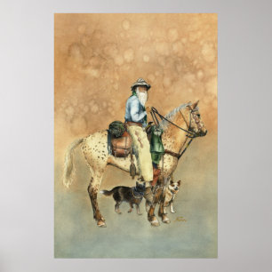 Cowboy en zijn Appaloosa waterverf schilderij Poster