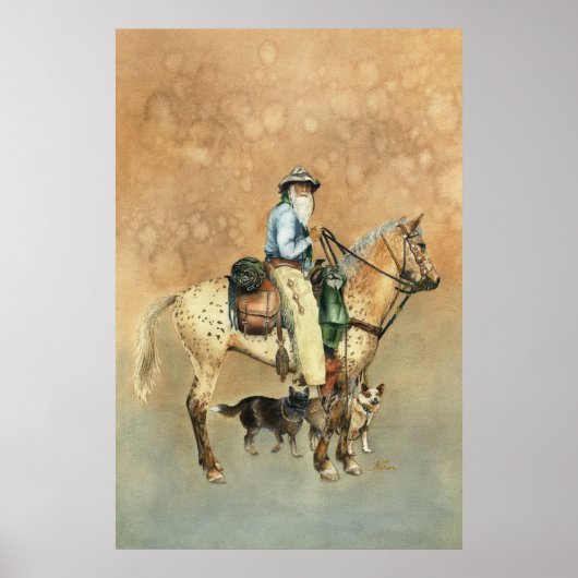 Cowboy en zijn Appaloosa waterverf schilderij Poster (Voorkant)