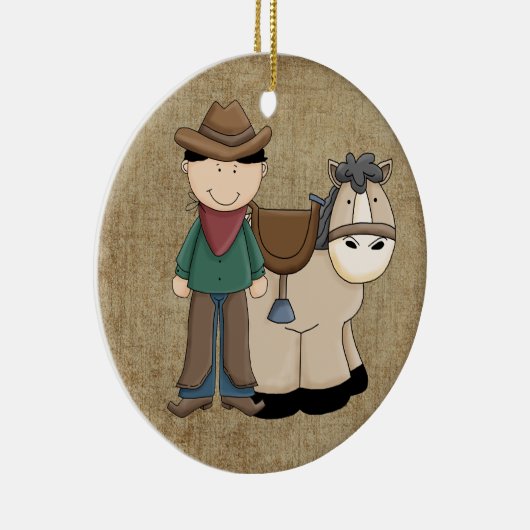 Cowboy en zijn Pony en Sheriff Badge Keramisch Ornament (Rechts)