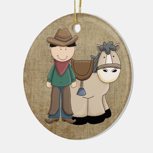 Cowboy en zijn Pony en Sheriff Badge Keramisch Ornament (Links)