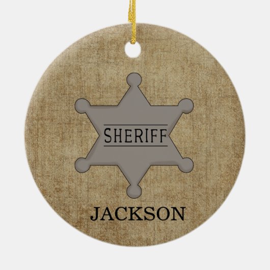 Cowboy en zijn Pony en Sheriff Badge Keramisch Ornament (Achterkant)