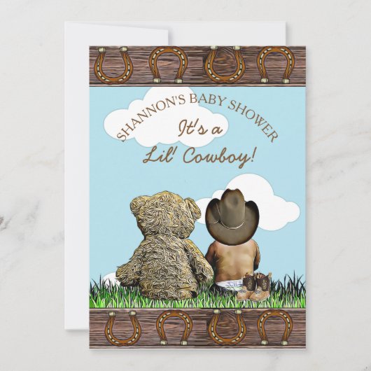 Cowboy Etnische Baby en Teddy Bear Baby shower Kaart (Voorkant)