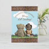 Cowboy Etnische Baby en Teddy Bear Baby shower Kaart (Staand voorkant)