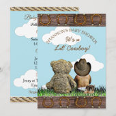 Cowboy Etnische Baby en Teddy Bear Baby shower Kaart (Voorkant / Achterkant)