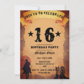 Cowboy feest verjaardag 16 jaar oude papieren paar kaart (Voorkant)
